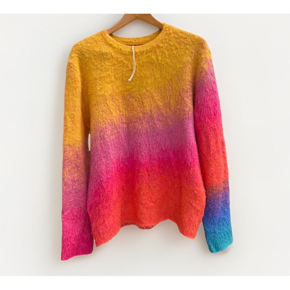 MNMI Men's Medium Wool Mohair Rainbow Retro Pullover Crew Sweater Long Arms